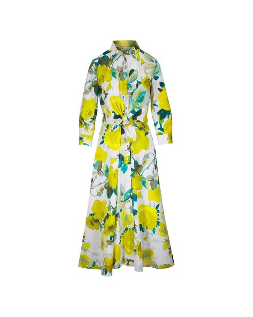 Sara Roka Yellow Floral-Pattern Belted Dress