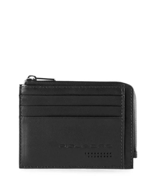 Piquadro Black Logo-Embossed Leather Cardholder for men