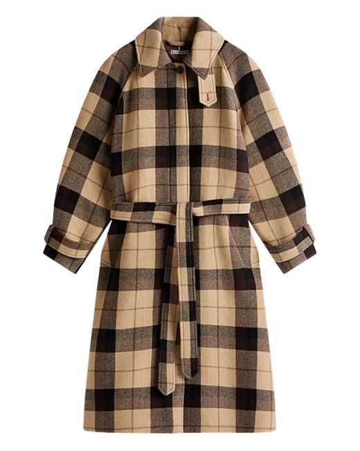 Tommy Hilfiger Natural Manteau Ceinturé À Carreaux