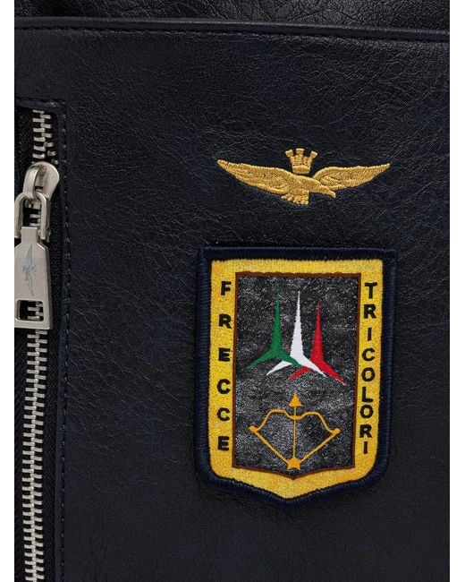 Aeronautica Militare Black Zip Logo-Patch Messenger Bag for men