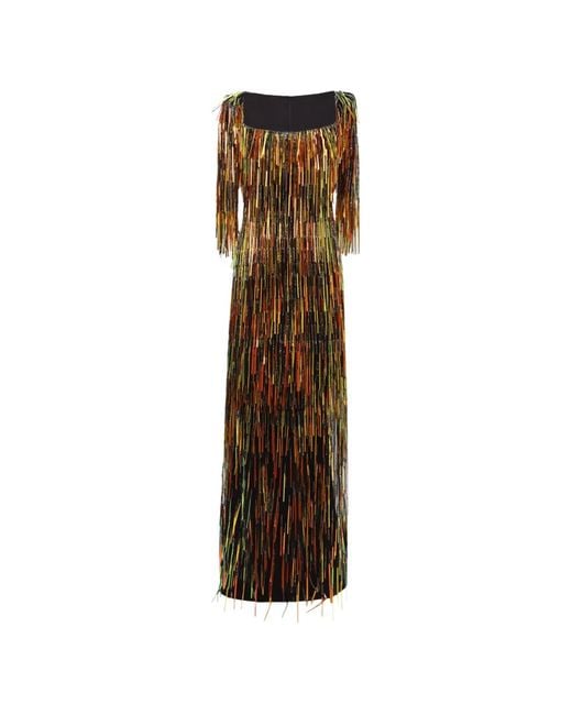 Gemy Maalouf Natural Square-Neck Fringed Maxi Dress