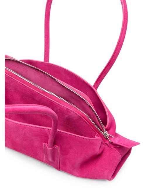 The Attico Pink Small La Passeggiata Brushed Suede Shoulder Bag