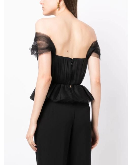 Anouki Black Faux-Pearl Embellished Off-Shoulder Blouse