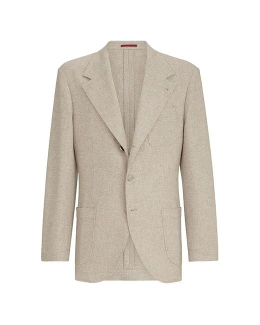 Brunello Cucinelli White Cashmere-Panama Deconstructed Blazer With Patch Pockets And Metal Buttons for men