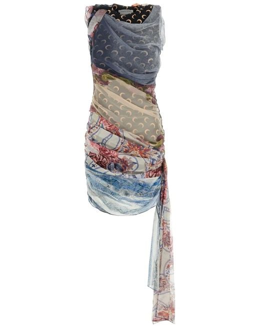 MARINE SERRE Blue Multi-Print Mini Dress