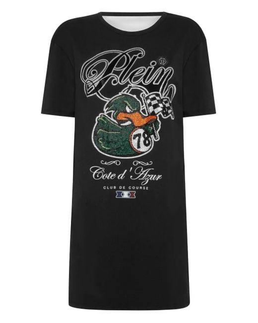 Philipp Plein Black Logo-Print Mini Dress