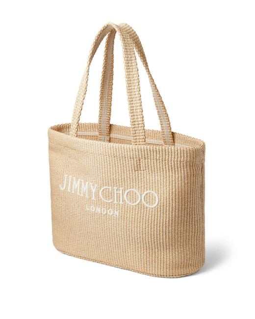 Bolso de rafia con logo bordado Jimmy Choo de color Natural