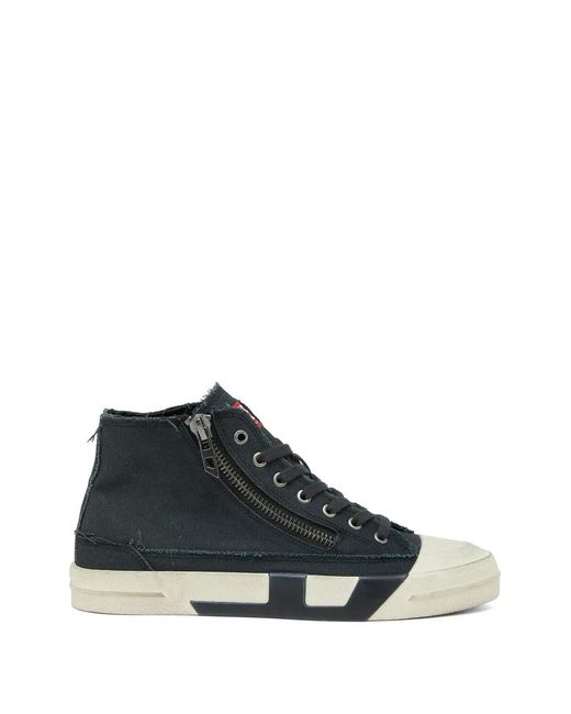 DIESEL Black S-D-Verse Frayed Zip-Up Sneakers for men