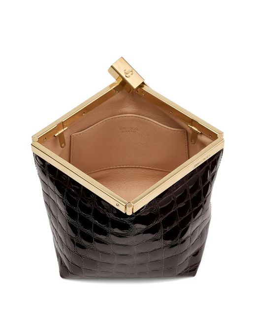 Jimmy Choo Brown Ganache Crocodile-Effect Chain Clutch Bag