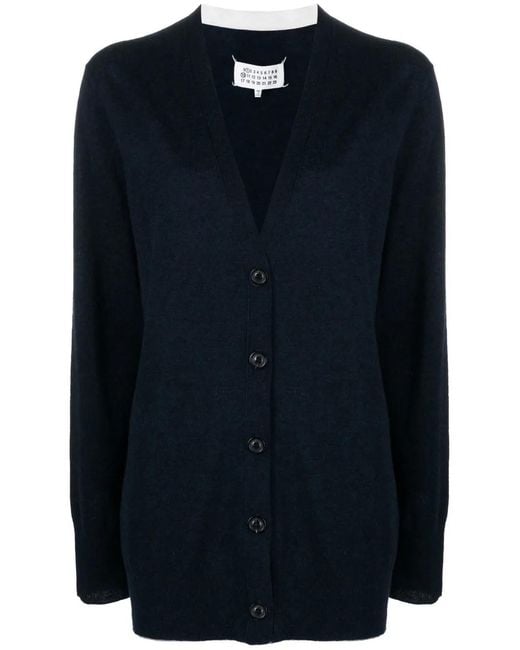 Maison Margiela Blue V-Neck Wool-Blend Cardigan