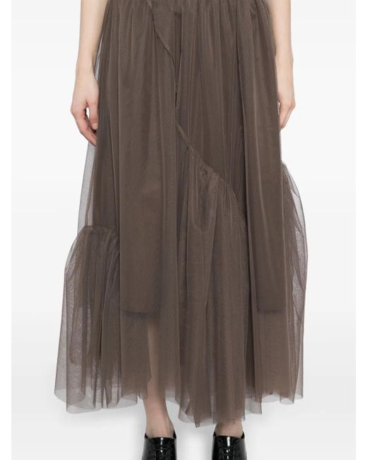 JNBY Brown A-Line Flounce Hem Waist Skirt
