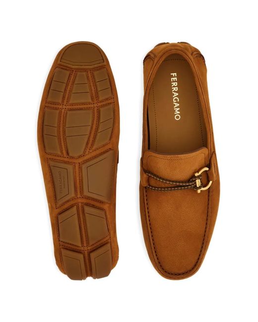 Ferragamo Brown Gancini Ornament Driver Loafers for men