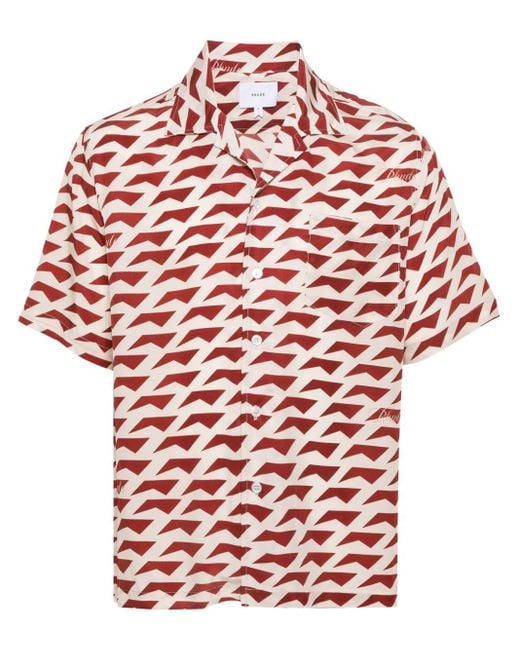 メンズ Rhude ジオメトリックパターン シルクシャツ Red