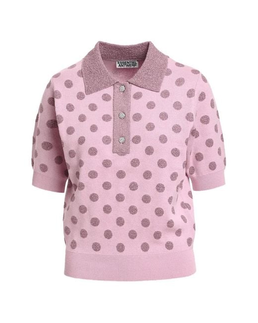 Essentiel Antwerp Pink Polka-Dot Knitted Polo Top