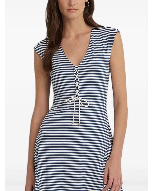 Ralph Lauren Blue Striped V-Neck Dress