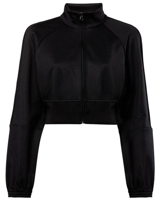 Reebok Black Logo-Embroidered Cropped Track Jacket