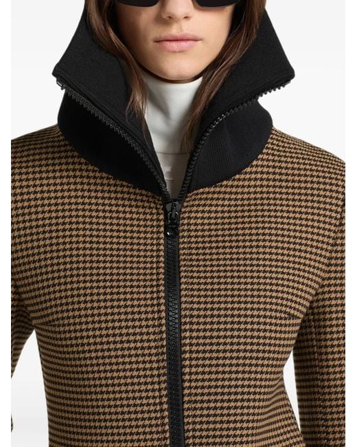 Courreges Brown Houndstooth-Pattern High-Collar Coat