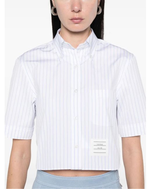 Camicia Crop A Righe di Thom Browne in White