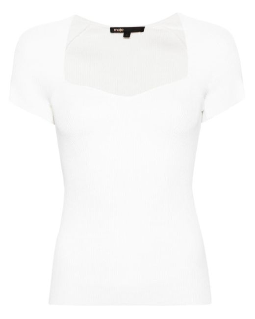 Maje White Sweetheart-neck Ribbed-knit Top