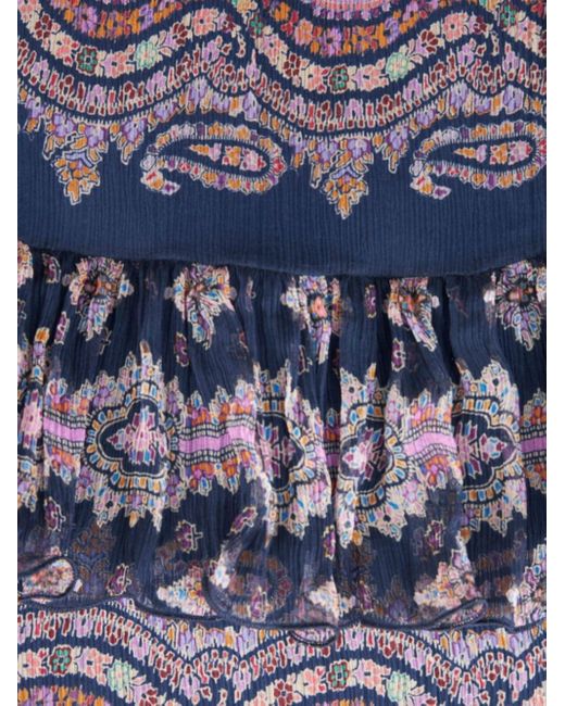 Etro Paisley-print Tiered Silk Dress in Blue | Lyst