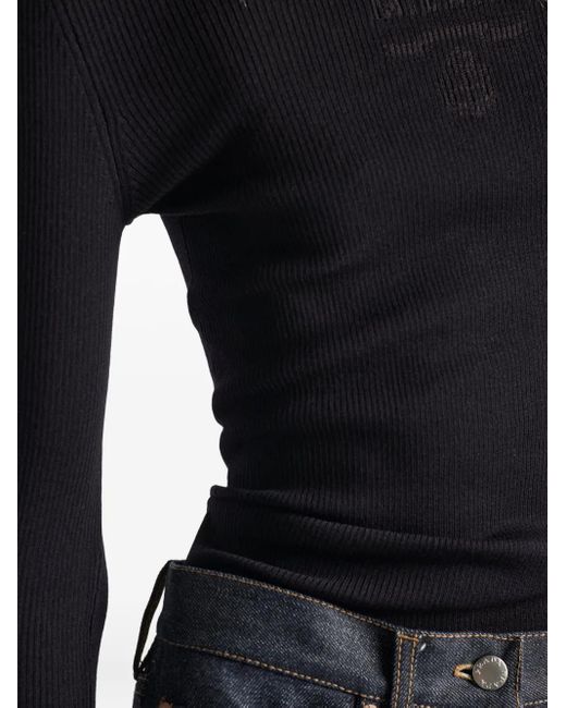 Prada Blue Superfine Ribbed Intarsia-Logo Sweater