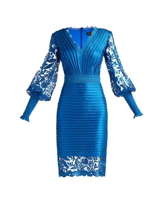 Tadashi Shoji Blue Lovell Pleated Lace Dress