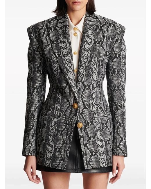 Balmain Gray Jacquard Snakeskin Blazer