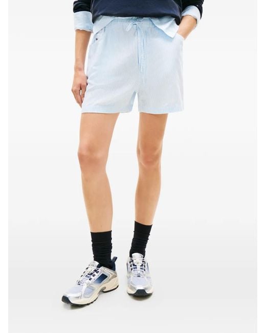 Tommy Hilfiger Blue Striped-Pattern Drawstring-Fastening Shorts