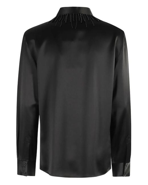 Isabelle Blanche Black Beaded-Collar Satin Shirt