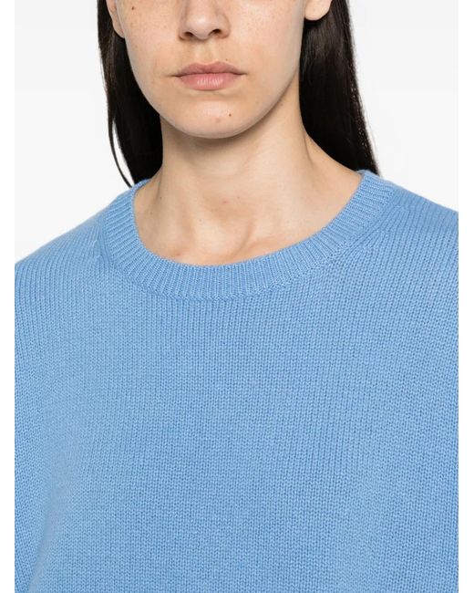 Lisa Yang Blue Mila Ribbed-Knit Crew-Neck Sweater