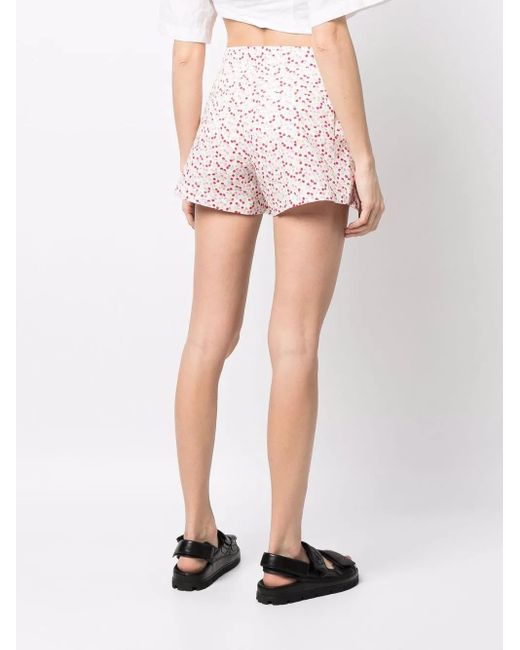 MSGM Pink Cherry-Print Ruffled Mini Shorts