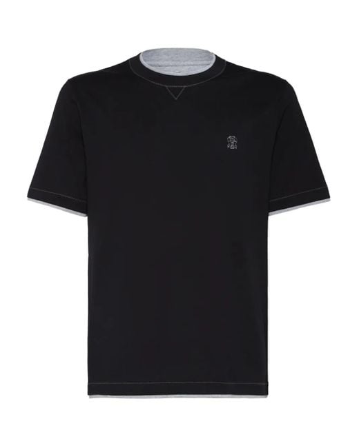 Brunello Cucinelli Black Logo Cotton T-Shirt for men