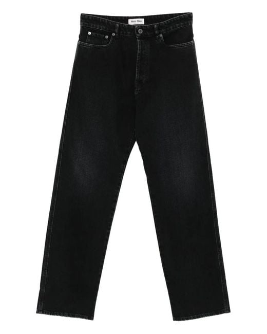 Miu Miu Black Logo-Motif Five-Pockets Straight-Leg Jeans for men