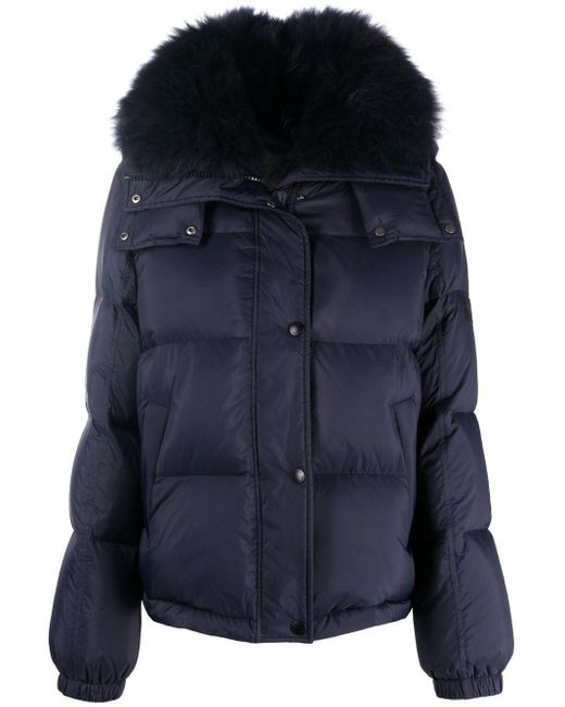 Yves Salomon Blue Fur-trim Hooded Puffer Jacket