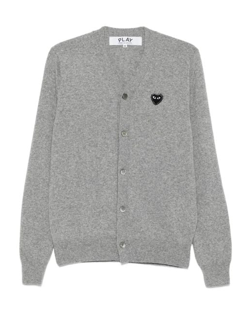 COMME DES GARÇONS PLAY Gray Heart-Emblem Rhinestone-Embellishment Cardigan