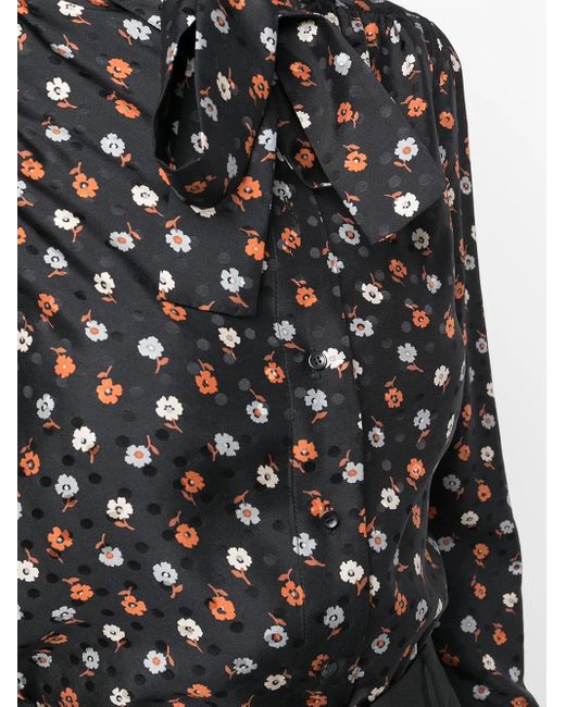 Saint Laurent Black Floral-Print Long-Sleeve Blouse