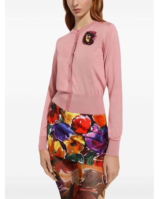 Cardigan con applicazione a fiori di Dolce & Gabbana in Pink