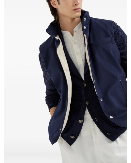 Brunello Cucinelli Blue Hooded Gilet for men