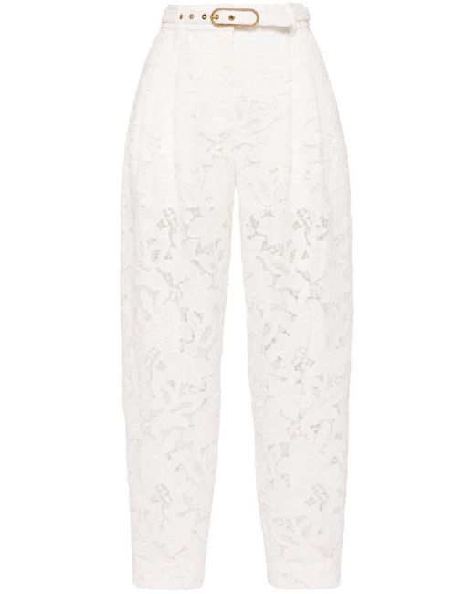 Pantalones Natura ajustados con encaje Zimmermann de color White