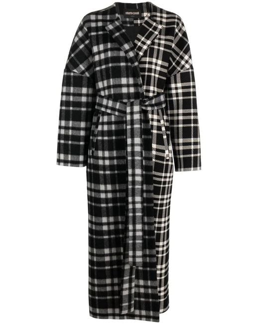 Roberto Cavalli Black Checked Belted Coat