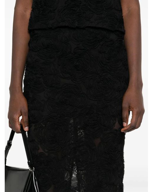 ROTATE BIRGER CHRISTENSEN Black Flower-Mesh Midi Skirt