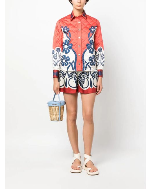 LaDoubleJ Blue Palmetto-Print Silk Shorts
