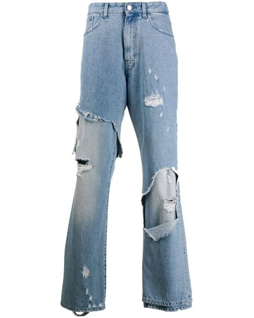 Raf Simons Blue Distressed Loose Fit Denim Jeans for men