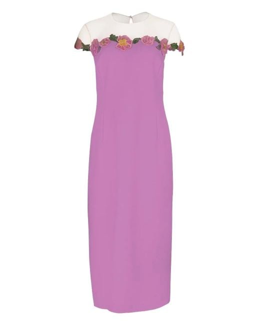 Oscar de la Renta Purple Floral-Embellished Sheath Midi Dress