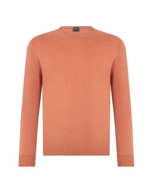 Fedeli Orange Cashmere Crew-Neck Sweater for men