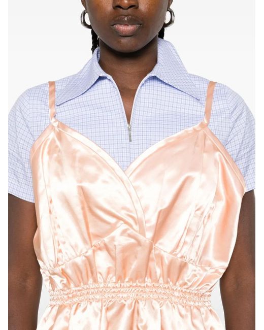 Vestido corto de satén con tirantes finos Miu Miu de color Pink