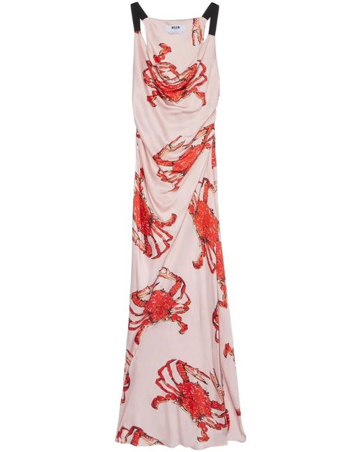 MSGM Maxi-Jurk Met Print in het Red