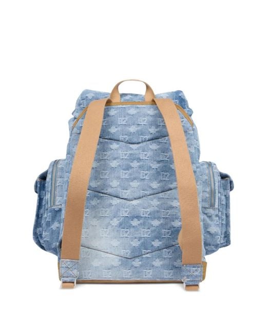 DSquared² Blue Denim Cotton Calf Monogram Backpack for men