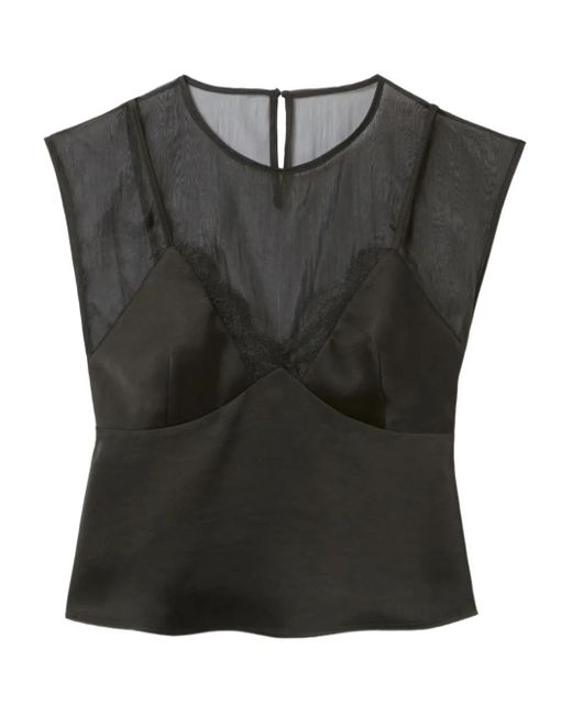 Claudie Pierlot Black Lace-Trimmed Satin Top