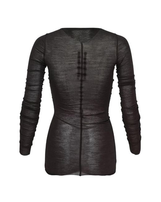Rick Owens Black Sheer Ruched-Sleeve Top